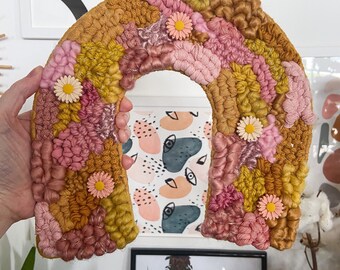 Rainbow Wall Art, daisy bedroom decor, flower woven wall hanging, gift for new baby, cute nursery art, baby shower gift