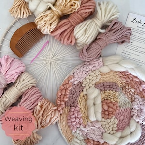 Circle Weaving Kit, Blush Kisses Weavers Fibre Pack, self care birthday gift for bestie, beginner weaving loom supplies, blush wall decor