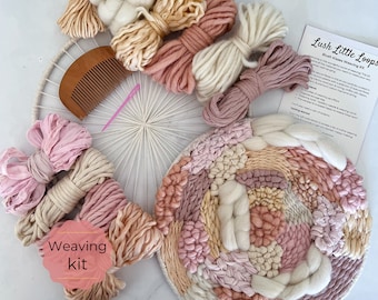 Circle Weaving Kit, Blush Kisses Weavers Fibre Pack, self care birthday gift for bestie, beginner weaving loom supplies, blush wall decor
