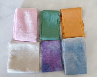 Mixed Ribbon Packs Pastel, velvet ribbon, recycled sari silk, junk journal yarn, weaving supplies, fabric embellishments