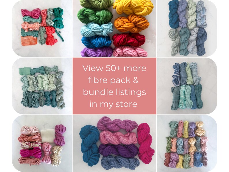 May include: Assortment of colorful yarn bundles in various shades of red, green, blue, purple, pink, and yellow. View 50+ more fibre pack & bundle listings in my store.