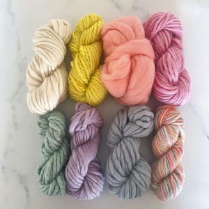 Premium Garnpaket Pastell Rainbow, 240g Wollgarn, Webfaserset, Merino Kammzug, blush mint babyblau
