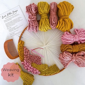 Circle Weaving Kit, Mustard and Pink Weaving Fibre Pack, craft kits for adults, dopamine wall art decor, birthday DIY gift for craft lovers