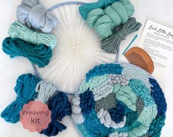 Circle Weaving Kit, Rockpool Fibre Pack, blue weaving supplies, craft kit for adults, circular wall art, birthday gift for craft lovers