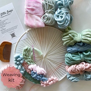 Circle Weaving Kit, Soft Pastels Weaving Fibre Pack, craft kits for weavers, DIY nursery decor, self care Christmas gift for craft lovers,