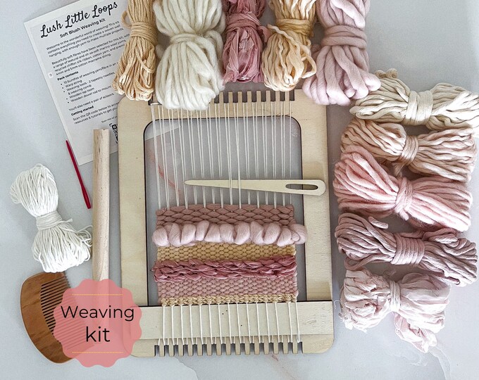 Beginner Weaving Loom Kit, Soft Blush Weaving Fibre Pack, Craft Kits for Gifts, Beginners