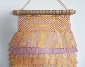 Pastel wall hanging, yellow woven tapestry, pretty wall art, dopamine decor, peach bedroom accessories, birthday gift for tween bedroom