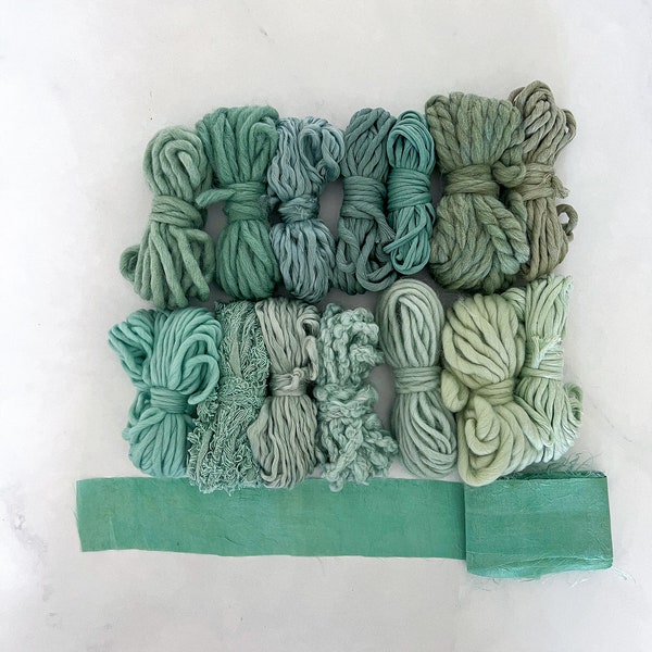 Weaving Fiber Bundle Menthe et Sarcelle, gros fil de laine volumineux, kit de fibres de tissage, crayon aqua mérinos itinérant, fil d'art, pack de fibres