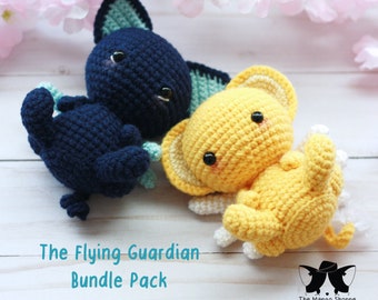 Cute Amigurumi Crochet Guardian Flying Bear & Flying Cat Keychain Doll