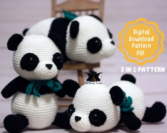 Padrão de boneca panda de crochê, modelo de boneca panda, instruções de boneca panda, tutorial de download digital de pelúcia panda, padrão de crochê, presente panda