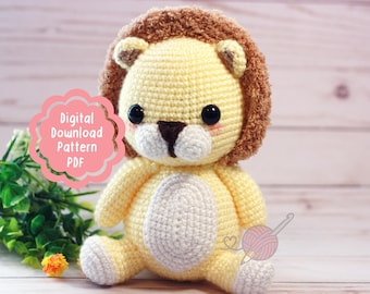 Padrão de Leão de Crochê em PDF | Leão de Pelúcia Amigurumi | Padrão de Crochê de Animal Fofo | Brinquedo de Pelúcia Fácil para Fazer | Presente DIY