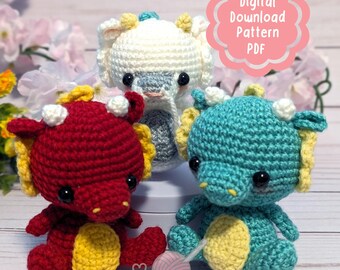 Padrão de crochê para bichinho de pelúcia Dragão da Sorte, modelo de boneca amigurumi (download em PDF)