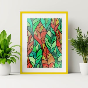 Watercolor leaves. Wall decoration. Printable art. Abstract botanical printing 30cm x 40cm 18in x 24in