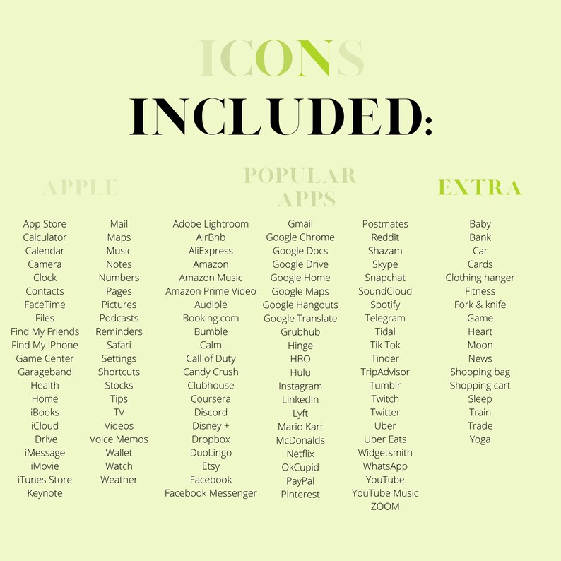 Lime Green App Icons Light Green iPhone Icons iOS 14 Icons iOS 14