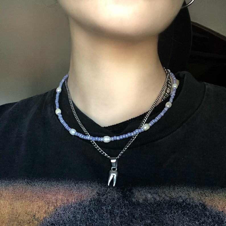 Aesthetic pastell Halskette/necklace/chocker mit weißen Perlen/Perlmuttperlen Bild 3