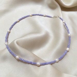 Cute pastel necklace/chain/chocker with white freshwater pearls