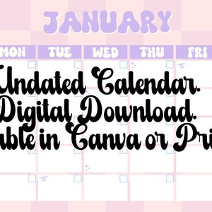 Undated Retro Calendar. Editable In Canva. Printable. SVG. PDF. PNG. Digital Download.