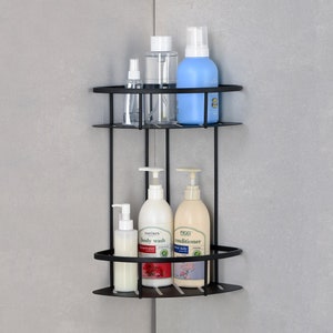 TBM Bathroom Corner Storage Shelf / Self Adhesive Bathroom Storage Organizer  With Hooks / Shower Caddy Rotatable 