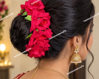 Künstliche Rose Blume Gajra Haarschmuck juda Dekor Braut für Hochzeit Mehndi Haar Veni Tiara Party Brötchen Frauen Rosen Haar Gajra Blumen