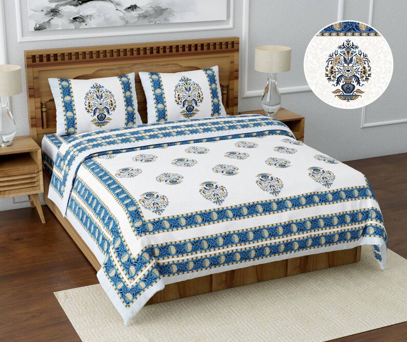 Beautiful Block Print Bedspread Tapestry Bagru Print Bedsheets Etsy