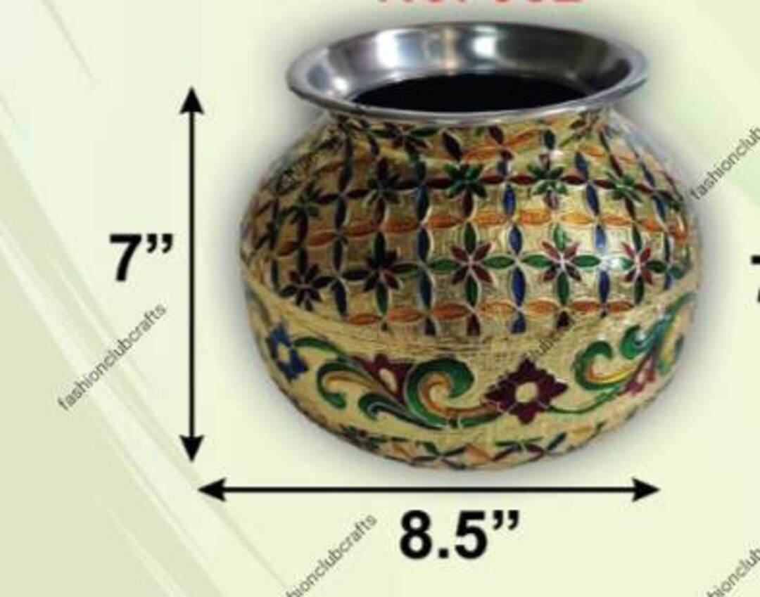 Stainless Steel Matka Meenakari Work Round Matki Decorative Matki ...