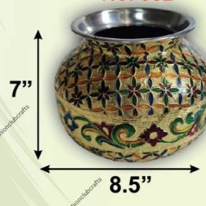 Stainless Steel Matka Meenakari Work Round Matki Decorative Matki Indian Decoration Wedding Decor Small Water Pot Puja Kalash Pakistani Gift