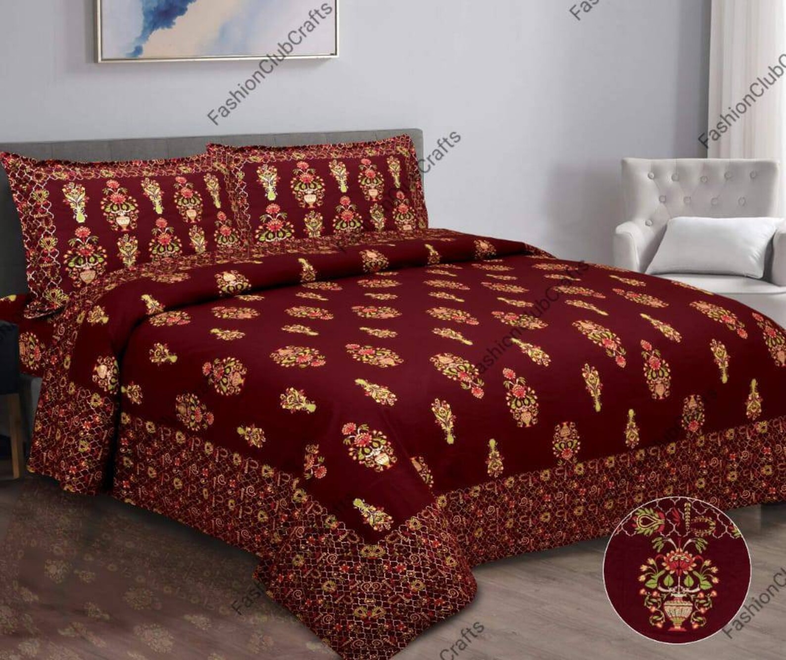 Jaipuri Gold Print Bedsheets Wall Hangings Indian Decoration Etsy Polska