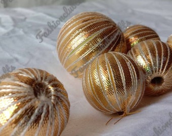 Pack of 12 Piece Golden Round Ball with Gota Lace Craft Plastic Ball Gota Wraps Craft Garland Making Jewellery Making Indian Decorations