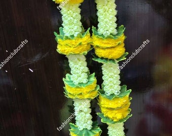 5 Strings of Artificial Mogra With Marigold Flower Garland Handmade Traditional Wedding Sangeet Decoration Indian decor Home Christmas Decor