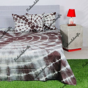 Cotton Tie Dye Brown Chocolate Print Bedsheet With 2  Pillow Cover Handprint Attractive Color Bedcover Indian bedding Home Decor Accessories