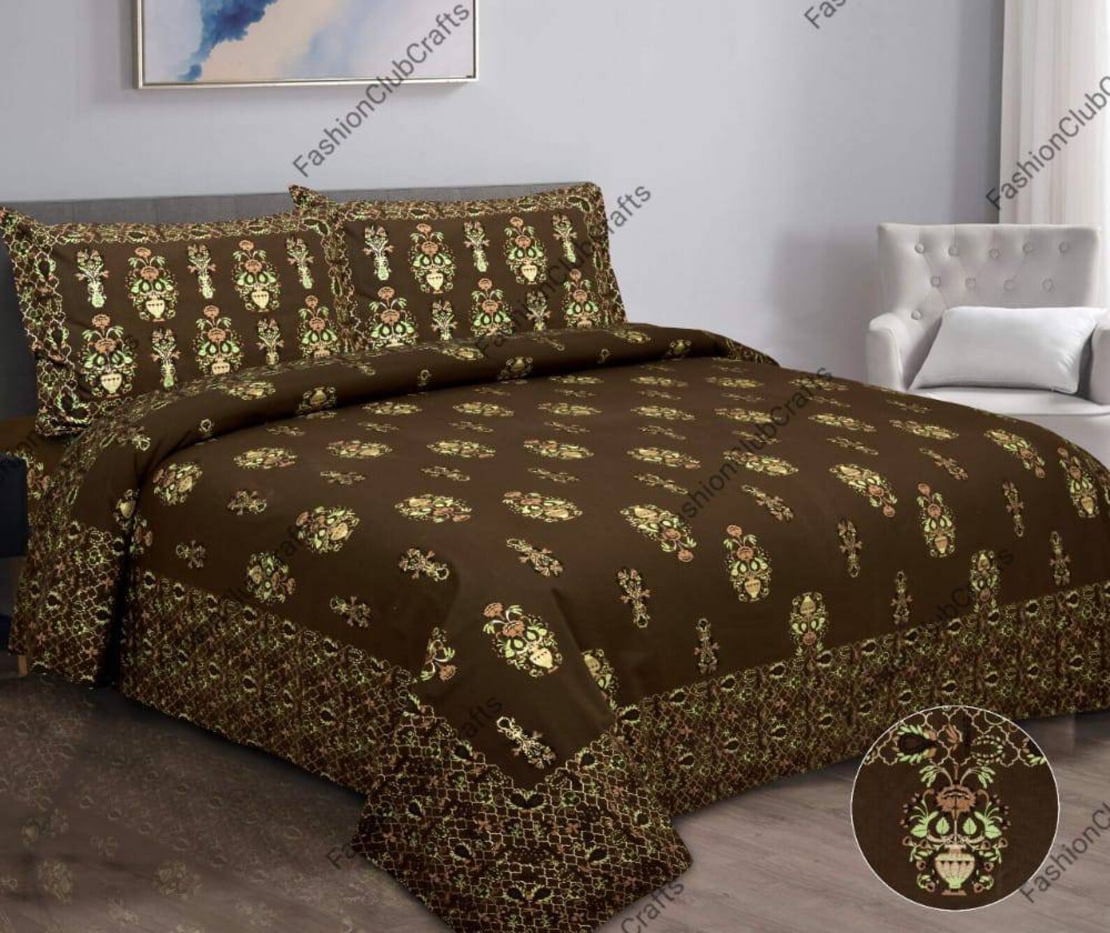 Jaipuri Gold Print Bedsheets Wall Hangings Indian Decoration Etsy Polska