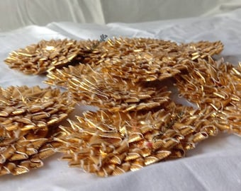 20 Piece 5.5 cm Gota Flower Golden Lace 4 Layer Gota Patti Flower Patch Work Accessories Floral Applique Sewing Material Flower Arrangements