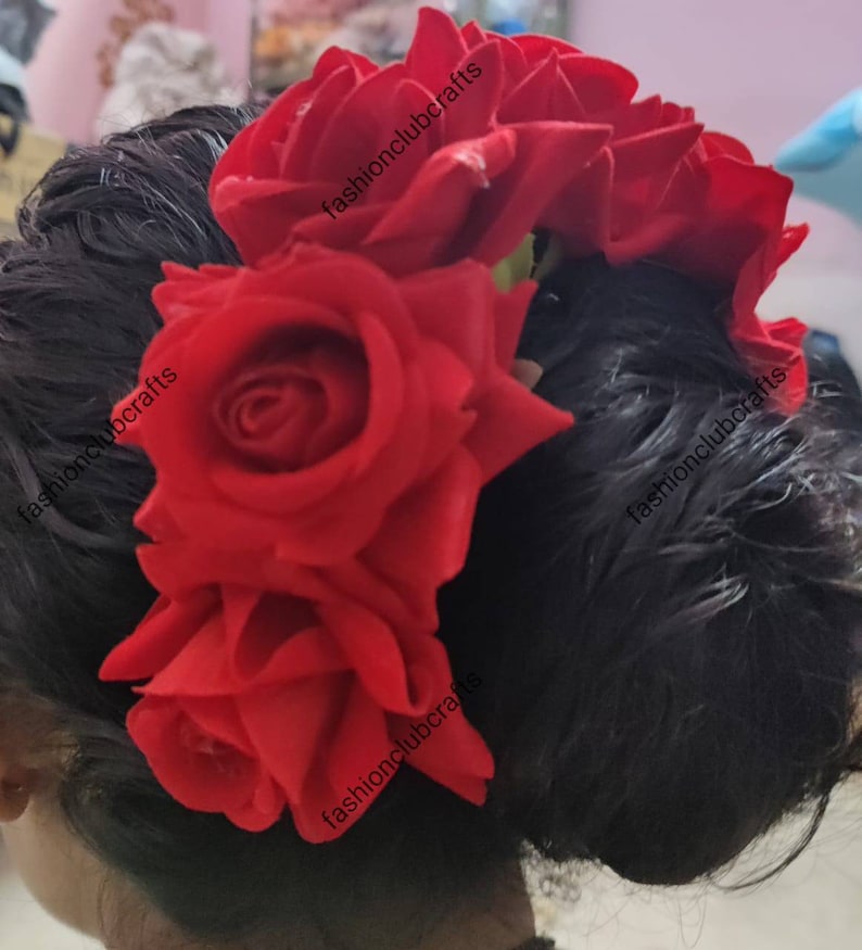 Artificial Rose Flower Gajra Hair Accessories Juda Decor Bride for Wedding Mehndi Hair Veni