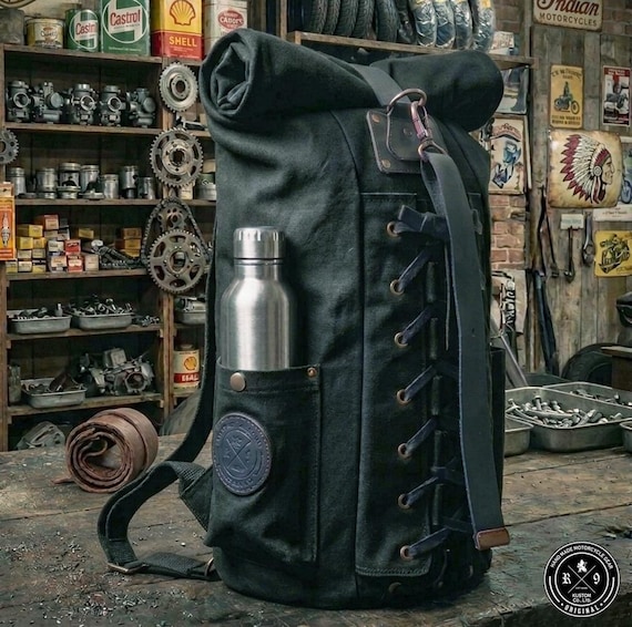 Sissybar Bag Harley Davidson Chopper Softail Rolltop Waxed Canvas