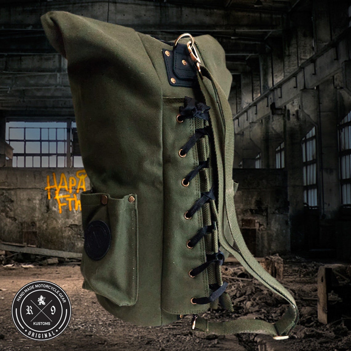 Sissy Bar Duffle Bag Waxed Canvas Chopper Bobber Custom Etsy