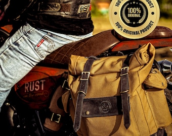 Waterproof Waxed Canvas Motorcycle Rolltop Pannier: Desert Tan Saddlebag, Multi-Fit - R9Kustoms Original