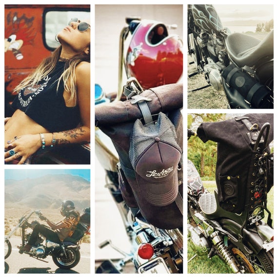 Tool Roll Bag Saddle Chopper Bobber Harley Motorcycle Indian Black & Tan  Leather