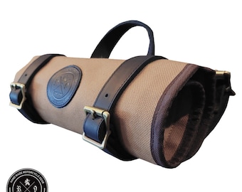 Vintage Motorcycle Tool Roll Fork Bag Chopper Bobber waxed canvas (Desert Tan) R9Kustoms Original