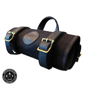 Harley Davidson Vintage Tool Roll for Motorcycle Chopper Bobber waxed canvas (Black)