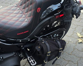 Chopper Hardtail Rolltop Saddle Bag Swingarm Bag / Pannier (Black) R9Kustoms Original