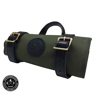 Vintage Motorrad Werkzeugrolle Gabeltasche Chopper Bobber gewachste Canvas (Military Green)