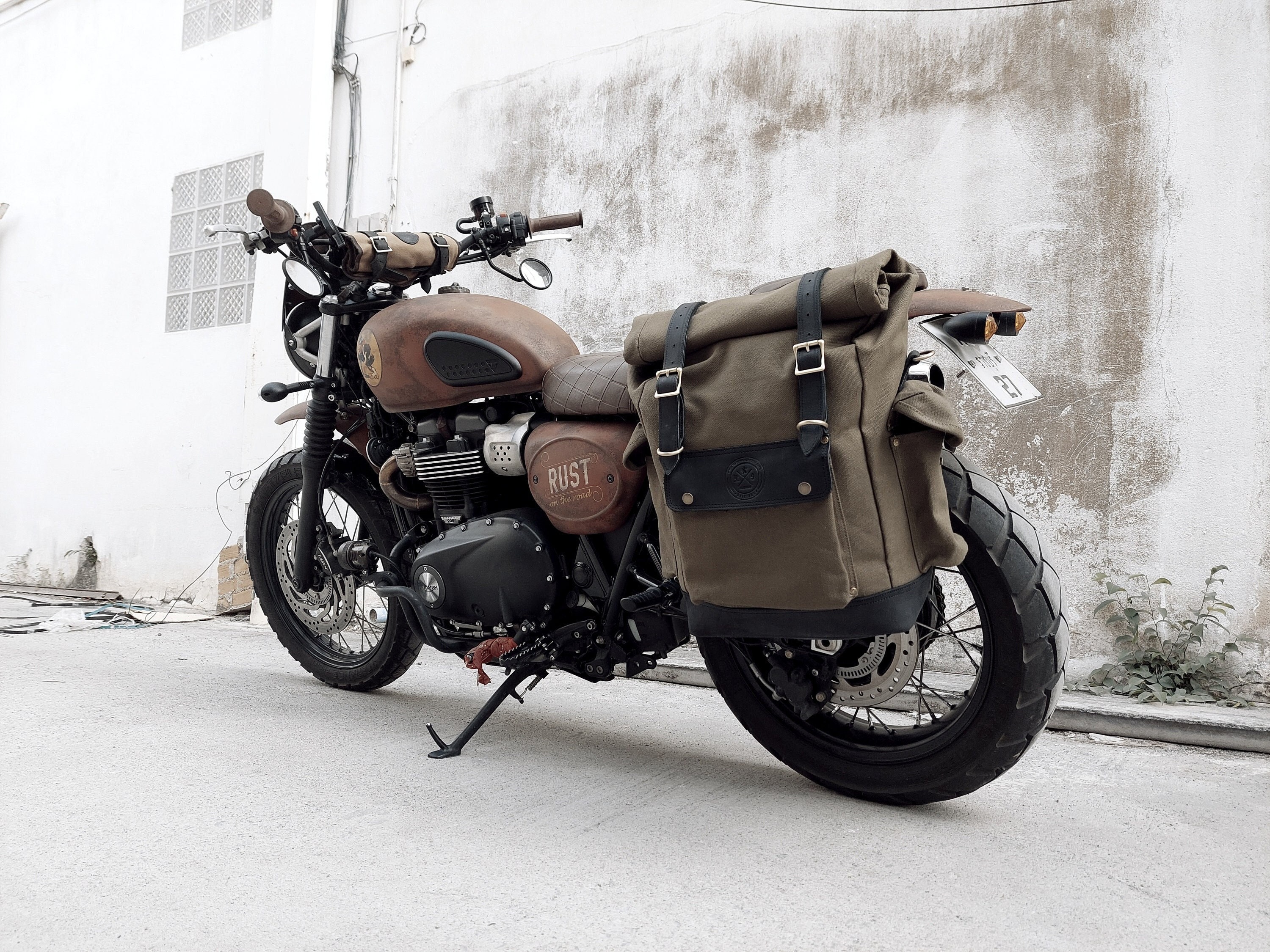 Waxed Canvas Motorcycle Saddle bags Panniers Side Bags