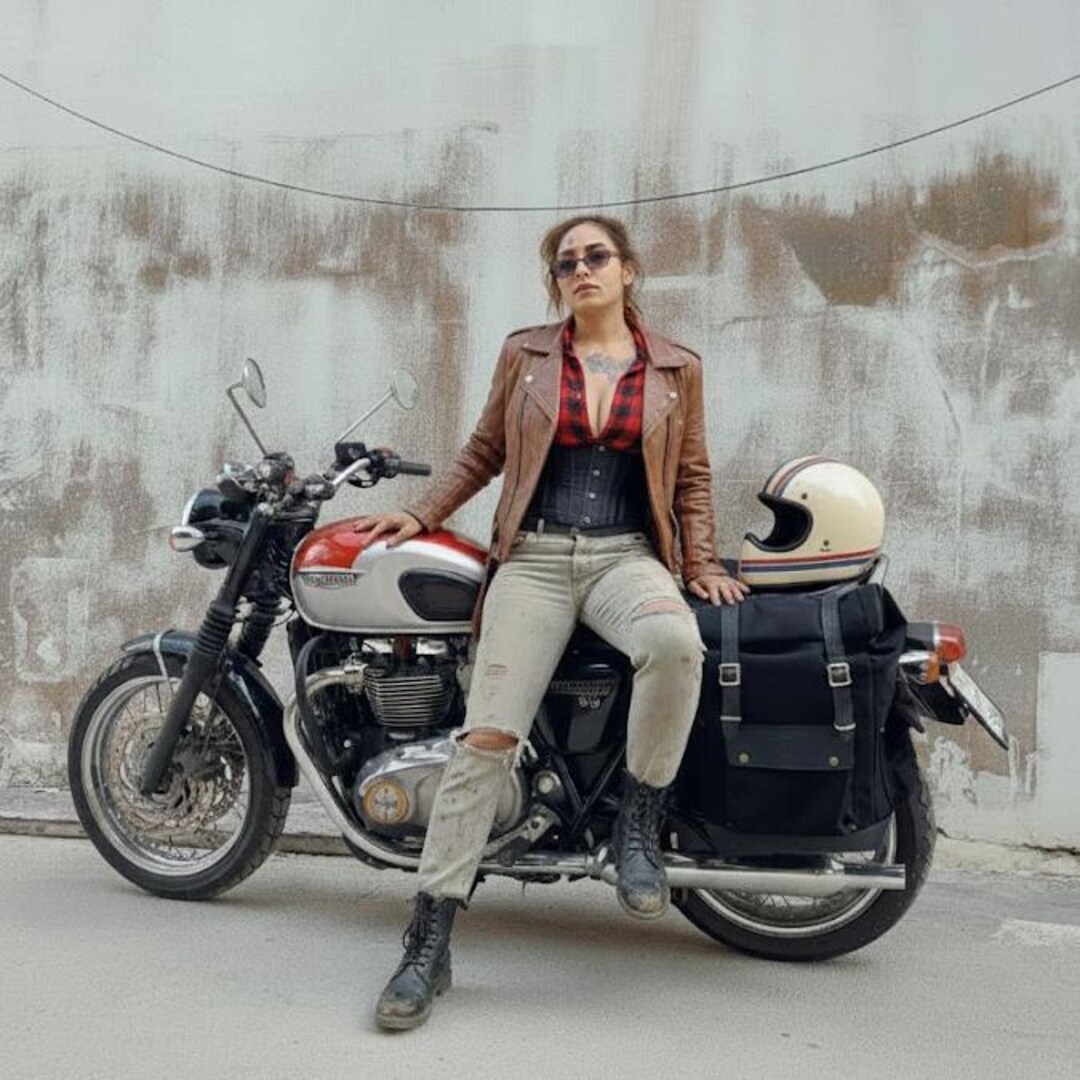 防水ワックスキャンバス製バイク用パニエ - ブラック ロールトップ