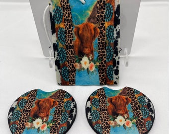 Highland Cow Car Coasters, Highland Cow Air Freshener, Gifts for her, Gifts for teen, Car Coasters, Car Freshy, Car Air Freshener, Cow