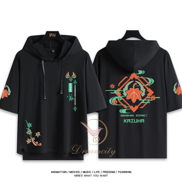 Genshin Shirt, Genshin Auswirkungen Spiel-Erweiterungen, Kaedehara Kazuha schwarzes kurzärmeliges T-Shirt, Hoodie, Anime cos, Gaming Shirt, atmungsaktiv