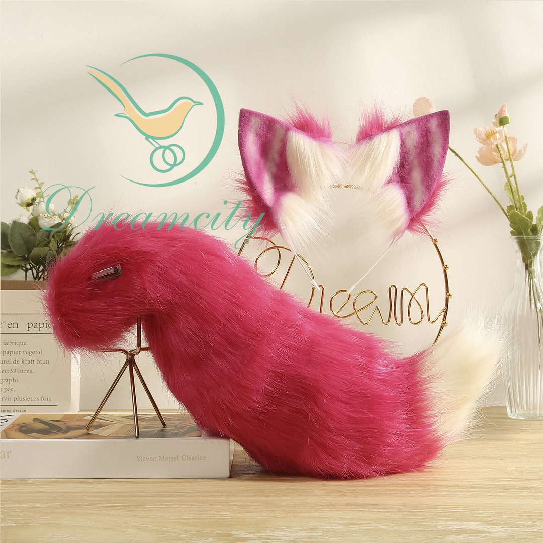 Pink Wolf Ears and Tail Plugs Can Be Added as Sex Toys Ears and Tail of