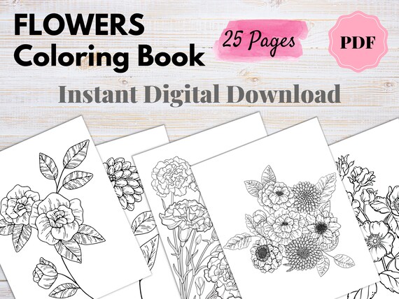 Flowers Coloring Book PDF 25 Pages  Printable Floral Coloring