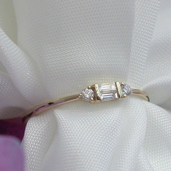 Gold Diamond Gemstone Ring 14k Solid Gold Baguette Ring Thin Minimal Band Elegance Ring Wedding Gift Engagement Ring Gift For Women