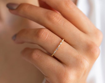 Beaded Ring Diamond Gemstone Baguette Beaded Jewelry Ring 14k Solid Gold 0.12ct Tiny Round Gemstone Beads Ring Mother's Day Gift For Her