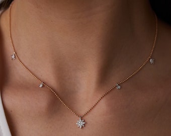 14k Solid Gold Diamond Gemstone Pole Star Necklace Lucky Shining Jewelry Special Desing Mother Gift Valentine's Gift Friend Gift Christmas